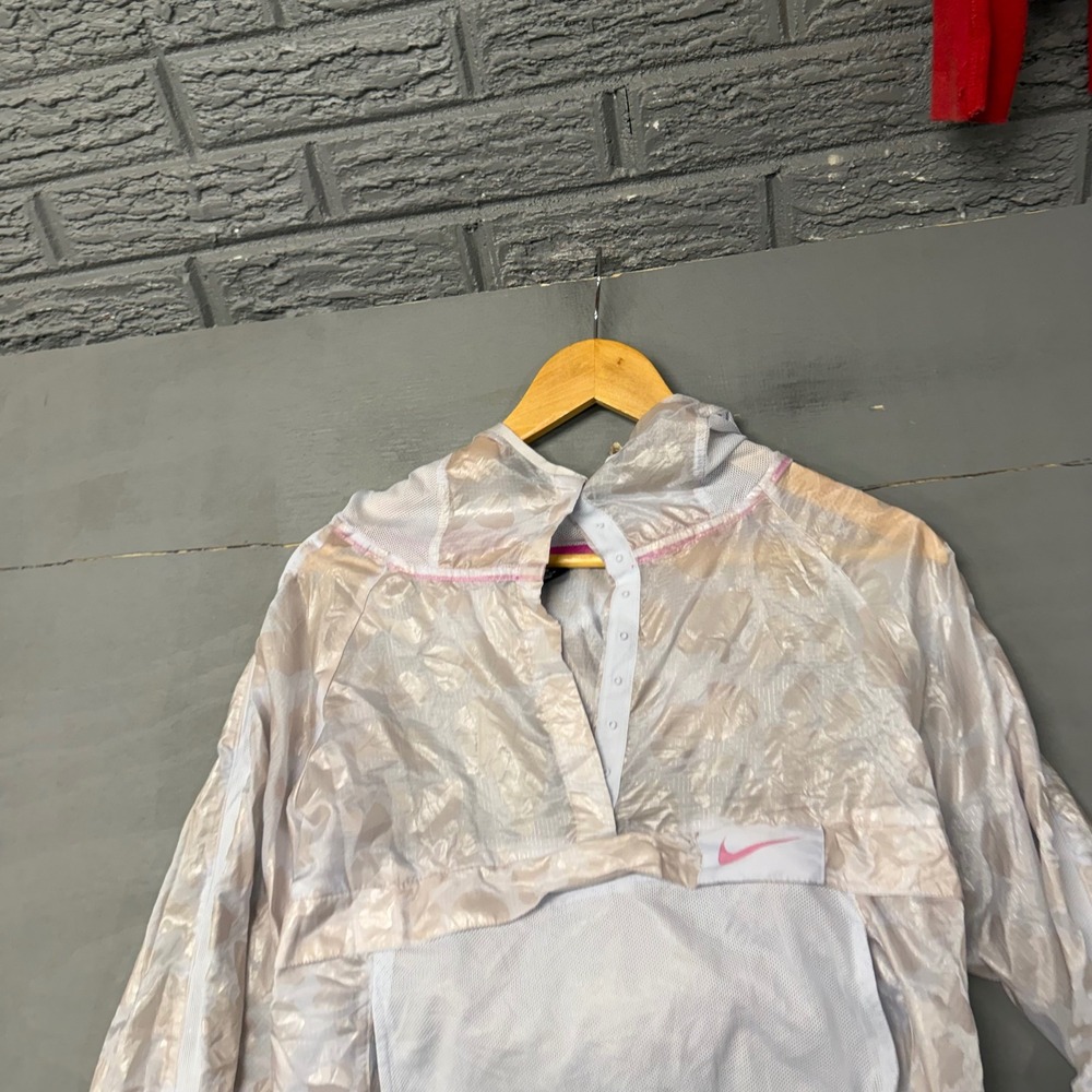 Nike Kids White Metallic Gold Pink Mesh Hooded Anorak Windbreaker Jacket